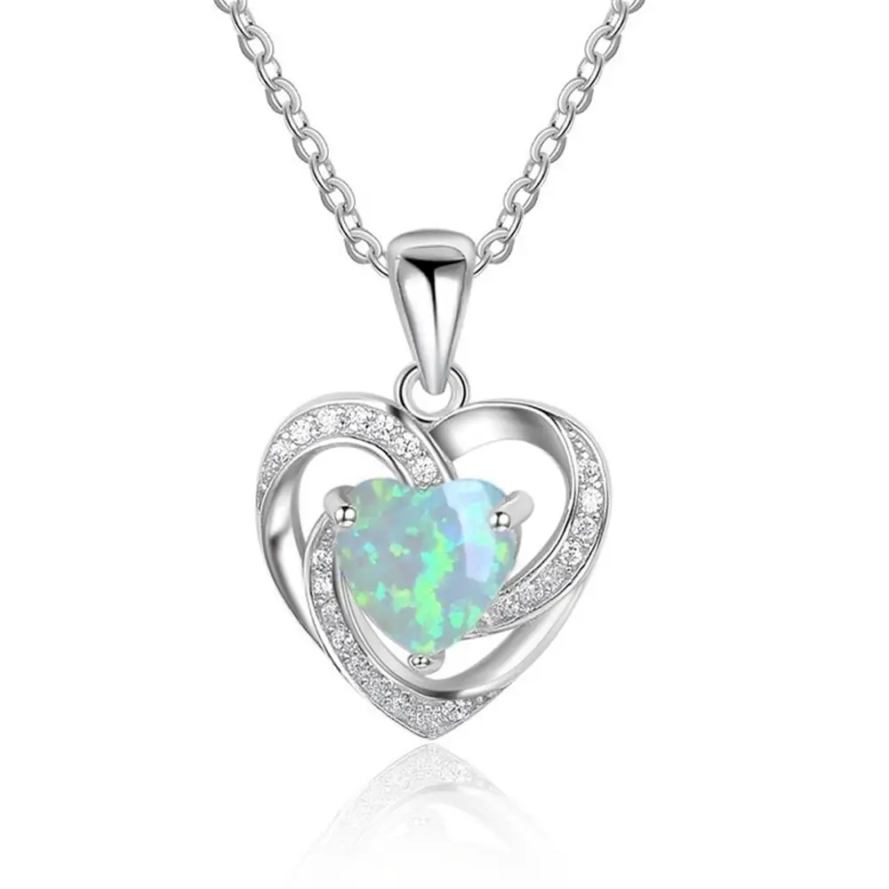 Heart Shaped Opal Pendant Necklace for Women - Image 4