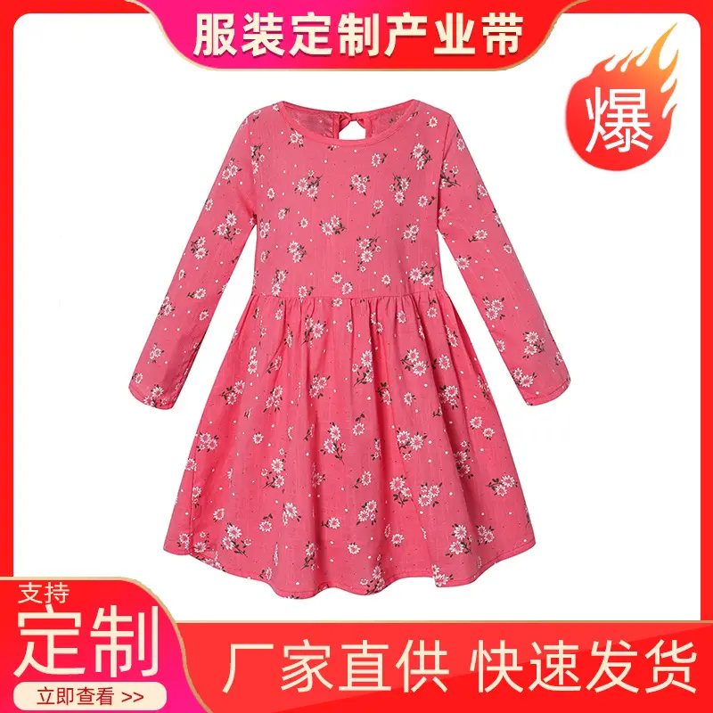 Pink Floral Long Sleeve Dress for Girls - Image 3