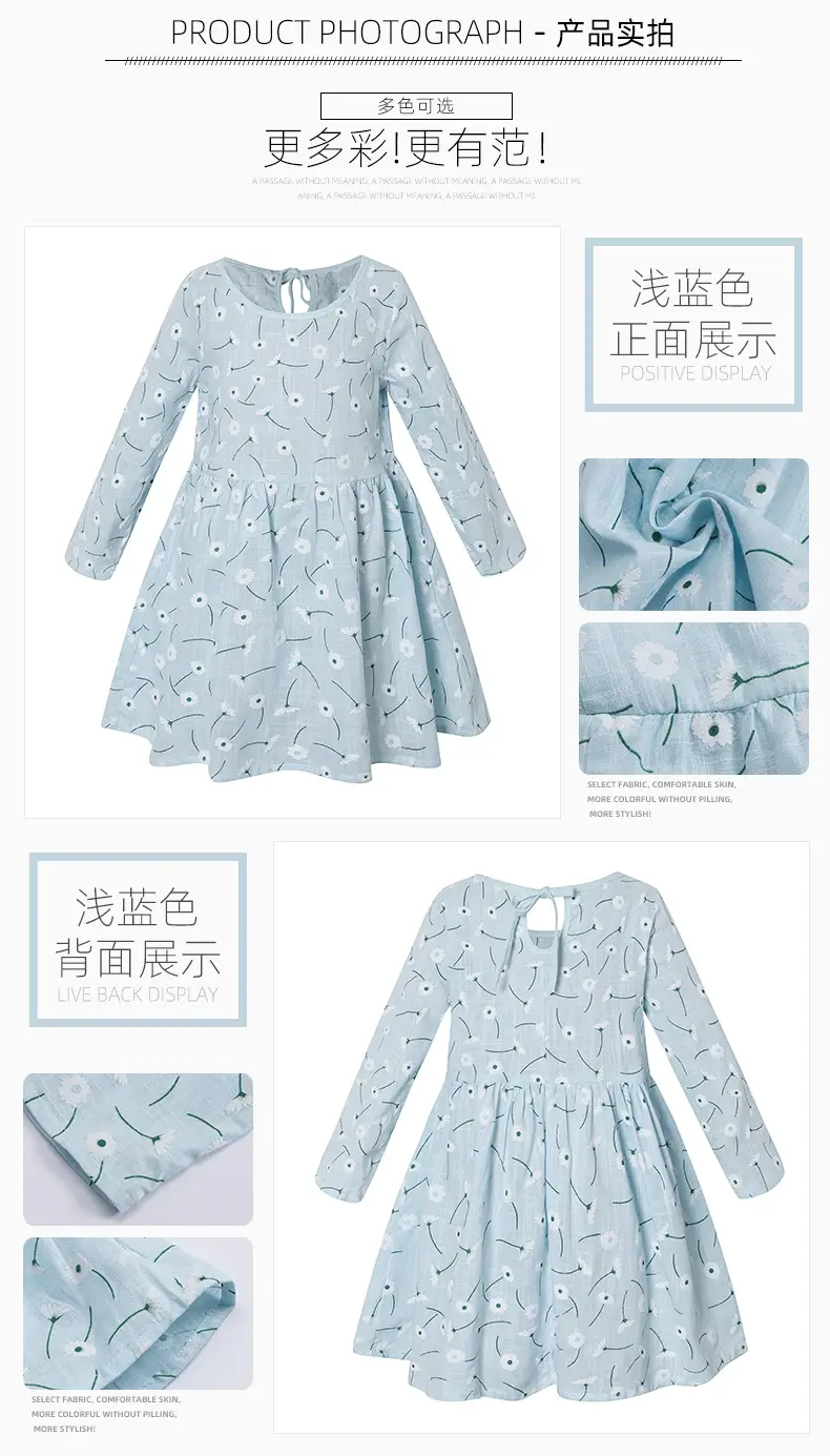 Pink Floral Long Sleeve Dress for Girls — feature 11