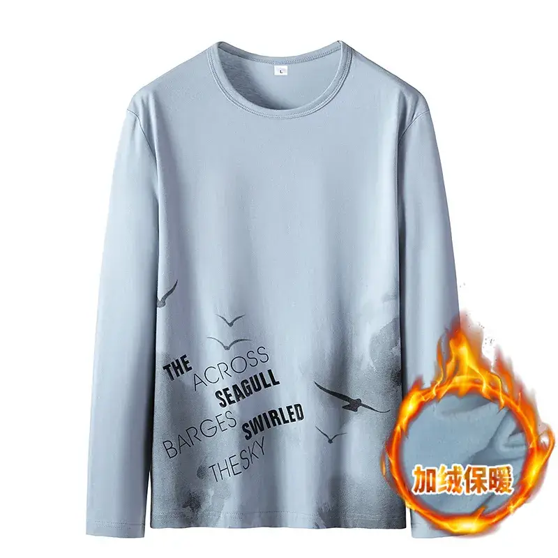 Men Black Hoodless T-Shirt Light Blue Fleece Lined - Image 5