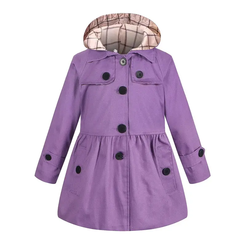 Girls Cotton Trench Coat Blue White Pattern Hooded - Image 6