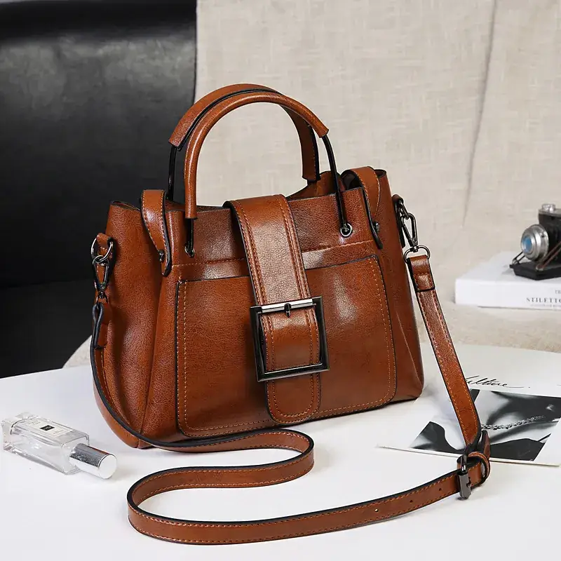 2023 New Large Capacity Grey Leather Handbag for Women - Image 4