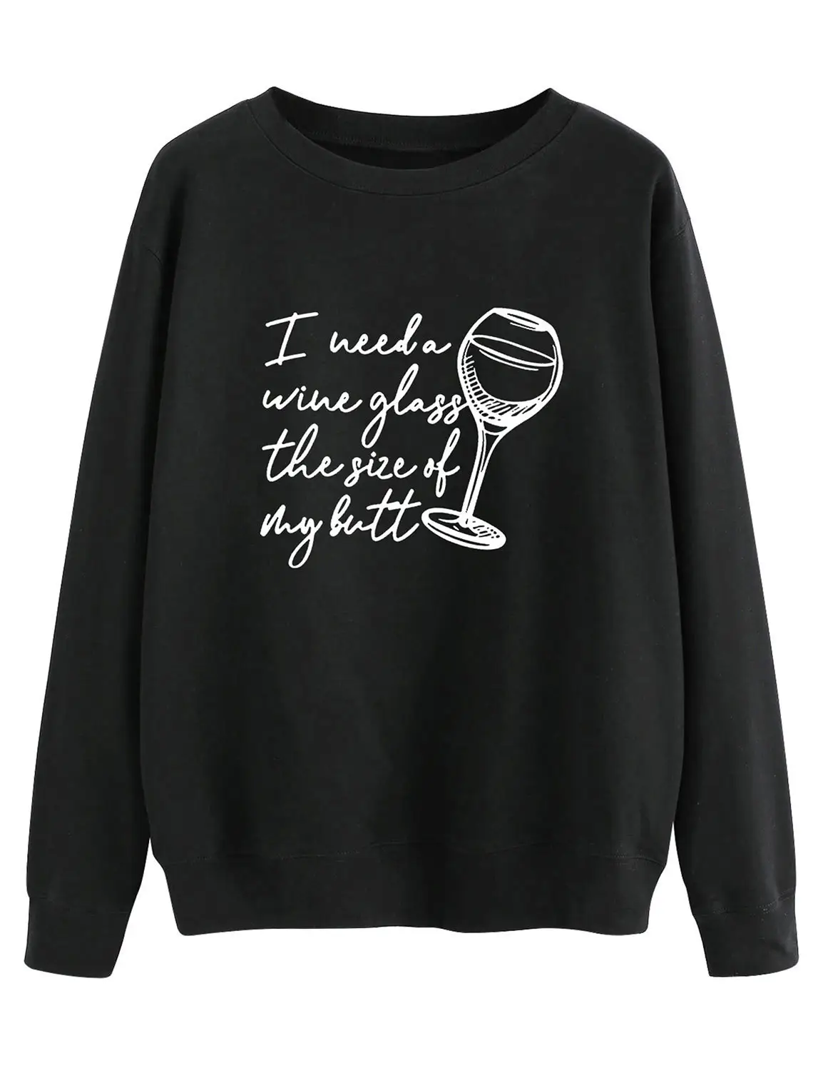 Black Round Neck Sweatshirt with Wine Glass Design - Image 2