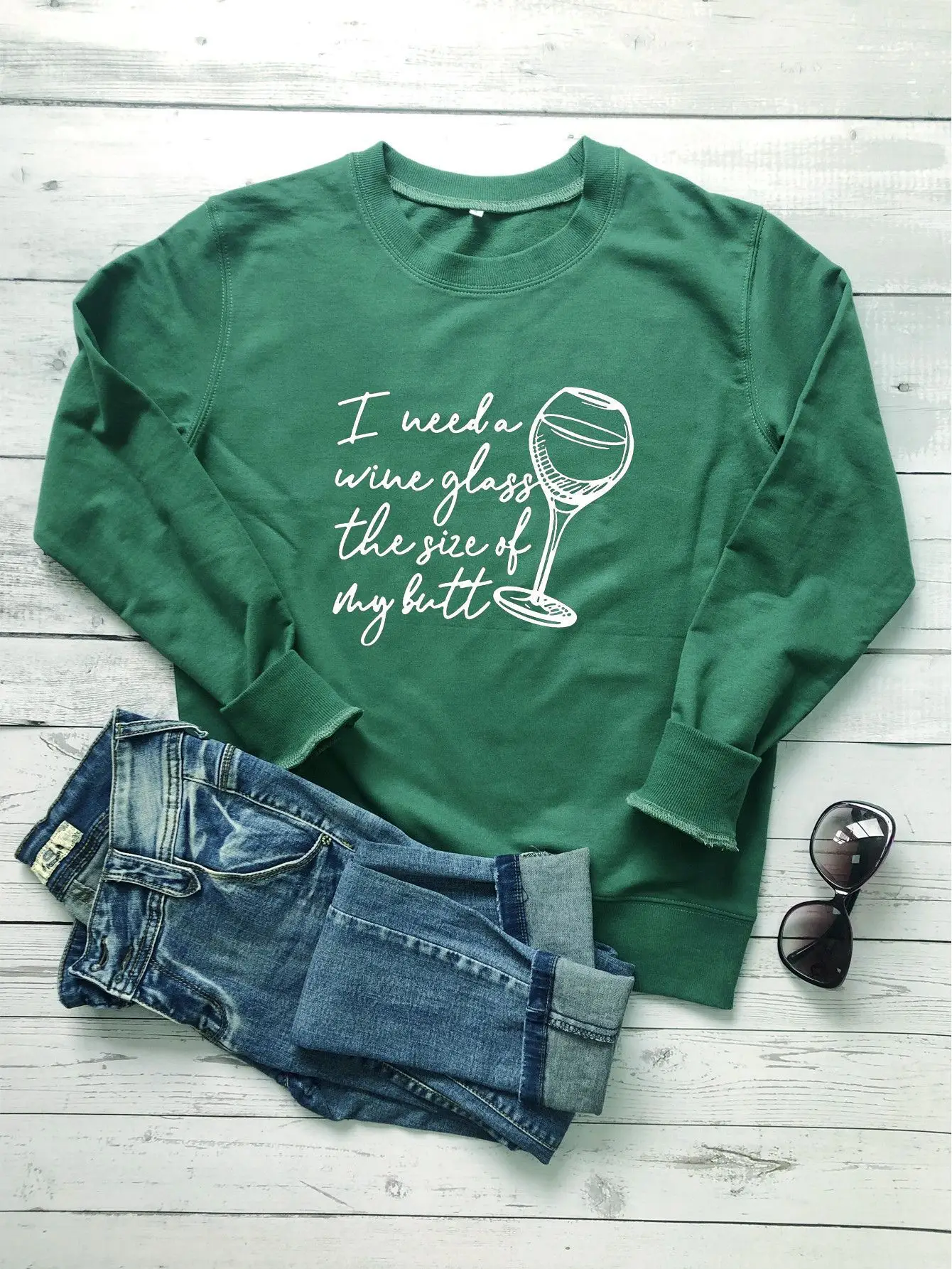 Black Round Neck Sweatshirt with Wine Glass Design - Image 7