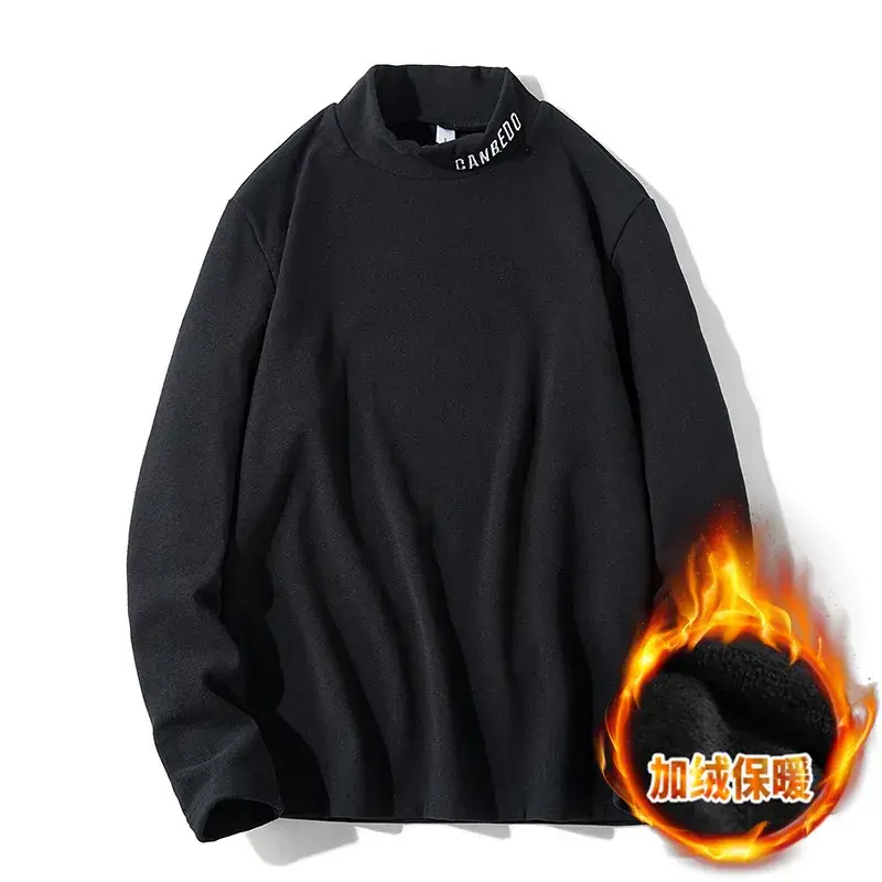 Men Black Fleece Lined Sweatshirt Long Sleeve Winter Warm - Image 4