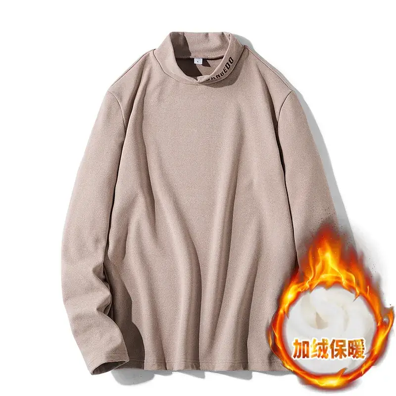 Men Black Fleece Lined Sweatshirt Long Sleeve Winter Warm - Image 2