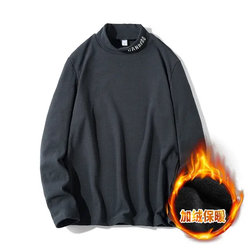 Men Black Fleece Lined Sweatshirt Long Sleeve Winter Warm - Image 3