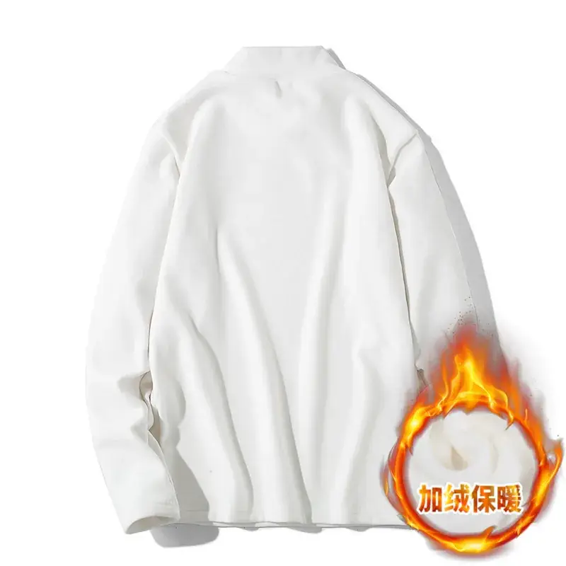 Men Black Fleece Lined Sweatshirt Long Sleeve Winter Warm - Image 5