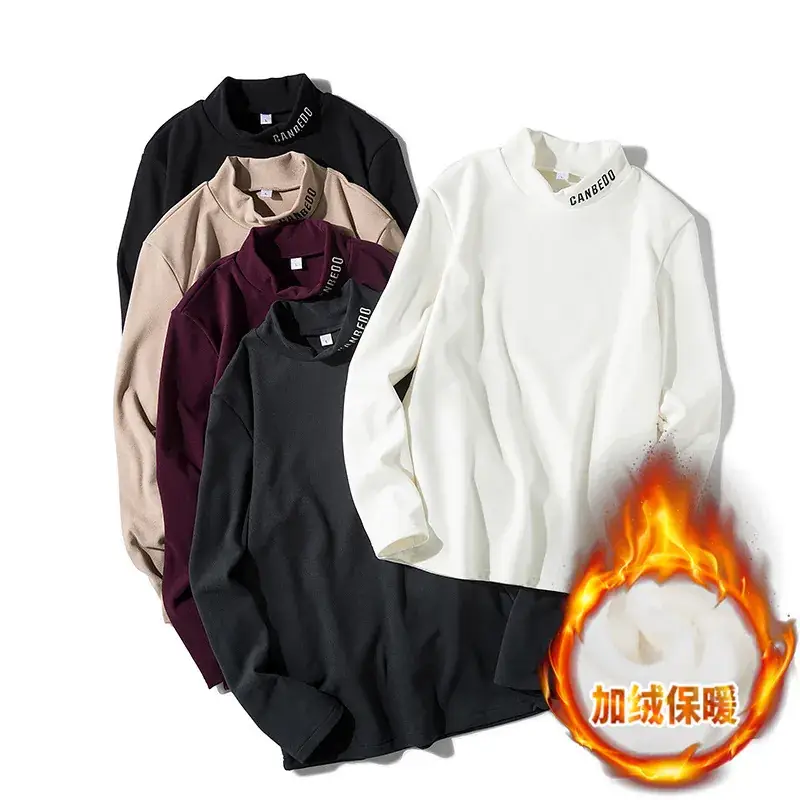 Men Black Fleece Lined Sweatshirt Long Sleeve Winter Warm - Image 6