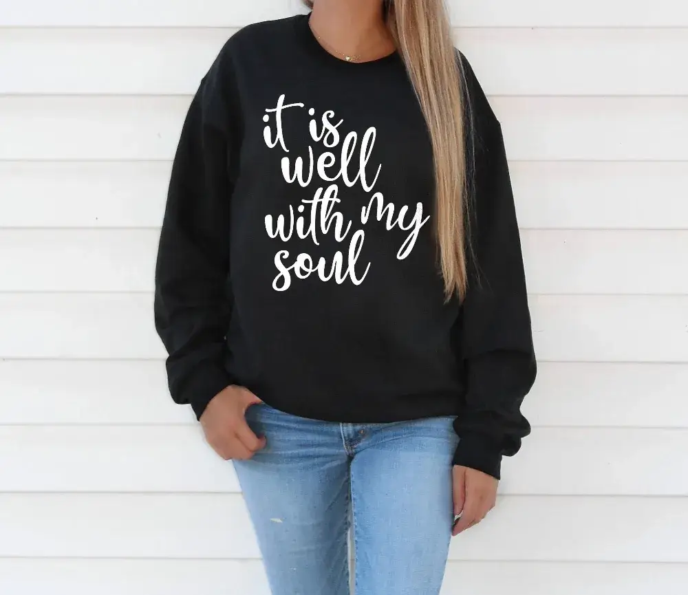 Pink Round Neck Sweatshirt with "It's Well With My Soul" Print - Image 2