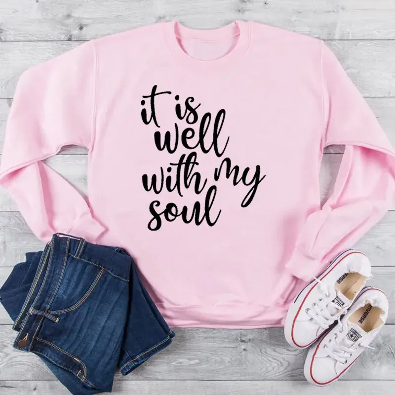 Pink Round Neck Sweatshirt with "It's Well With My Soul" Print - Image 5