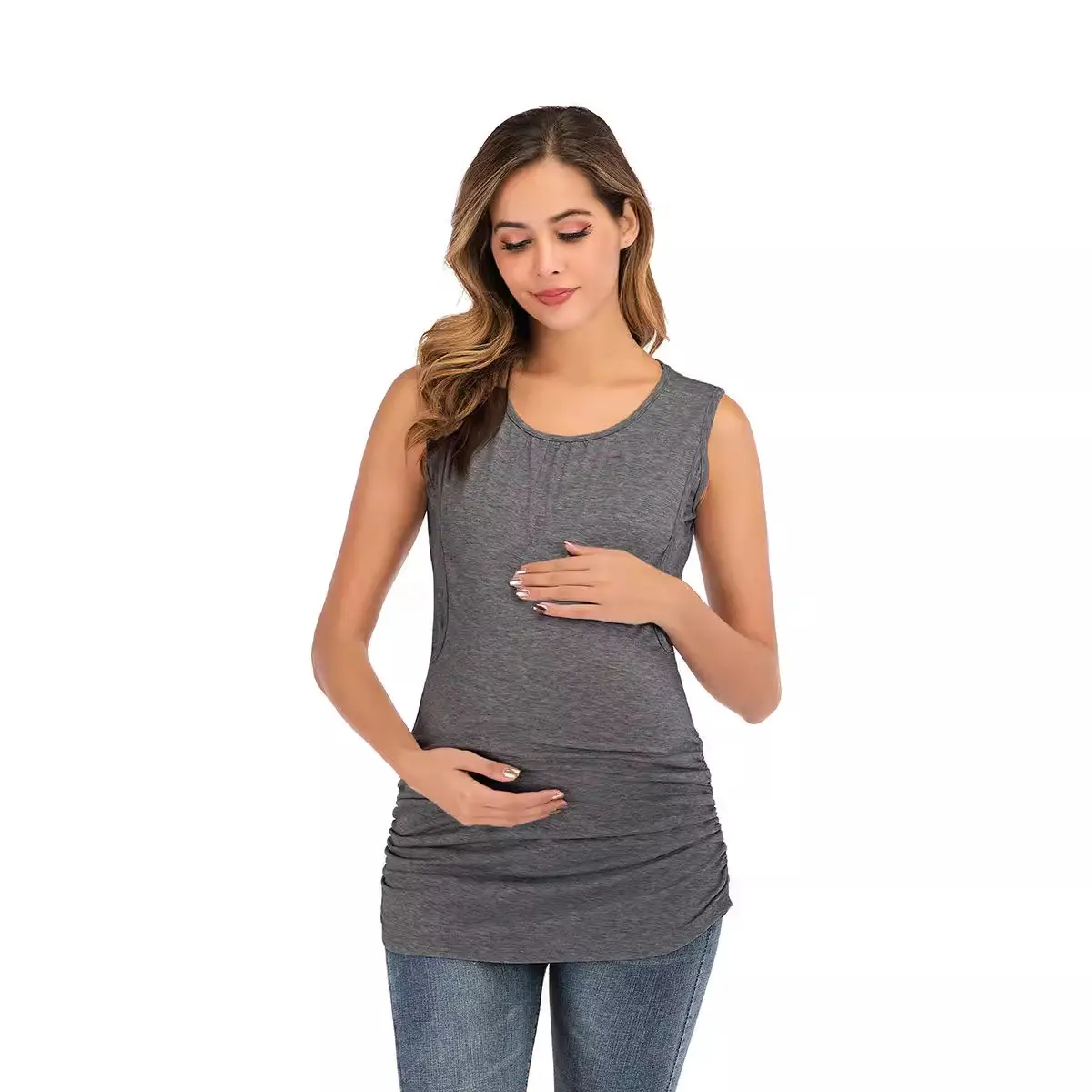 Maternity Round Neck Vests Solid Color New Design - Image 4