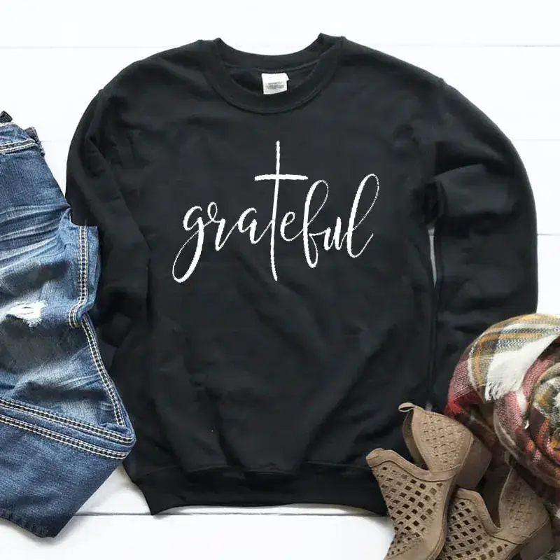Black Grateful Letter Crewneck Sweatshirt