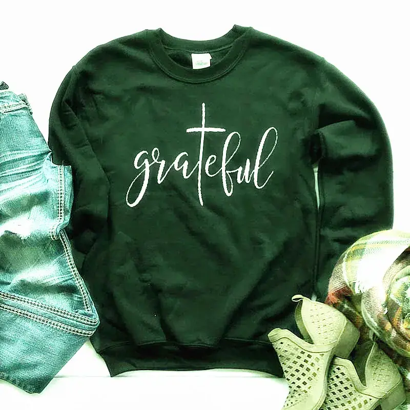 Black Grateful Letter Crewneck Sweatshirt