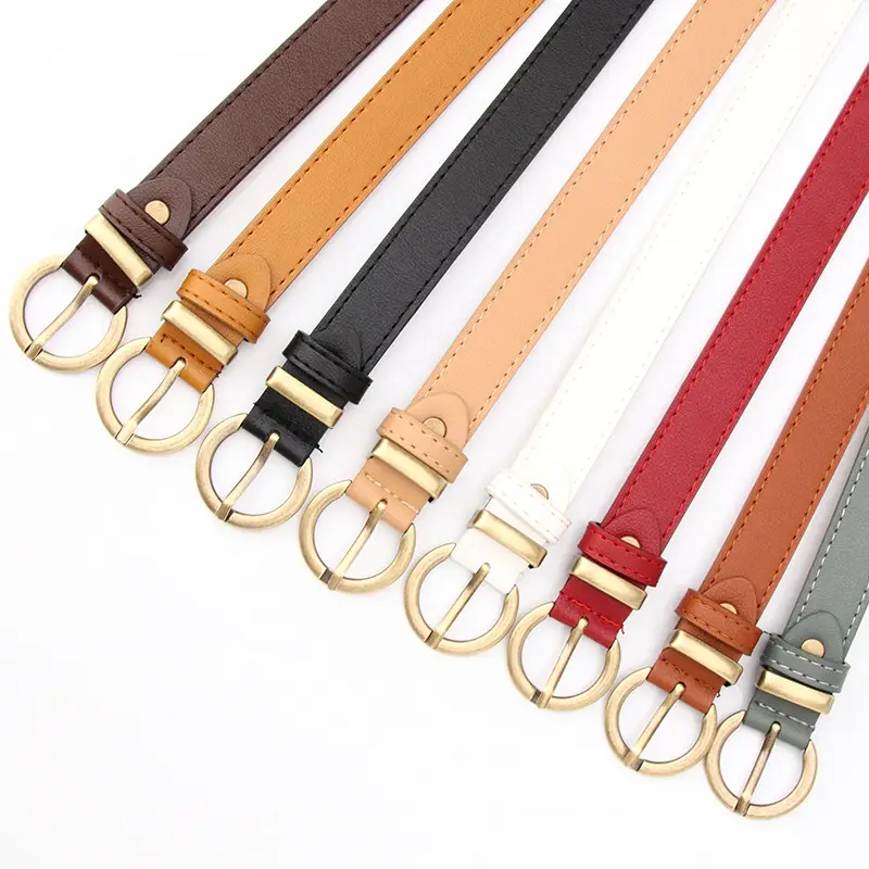 Women's Beige Leather Belt with Gold Buckle - Image 9