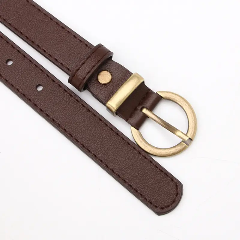 Women's Beige Leather Belt with Gold Buckle - Image 10
