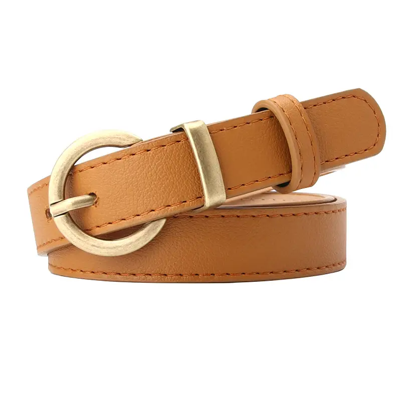 Women's Beige Leather Belt with Gold Buckle - Image 11