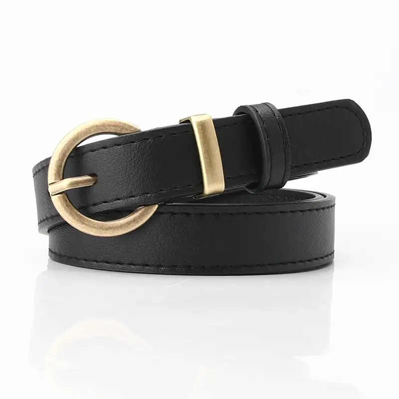 Women's Beige Leather Belt with Gold Buckle - Image 2