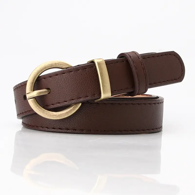 Women's Beige Leather Belt with Gold Buckle - Image 4