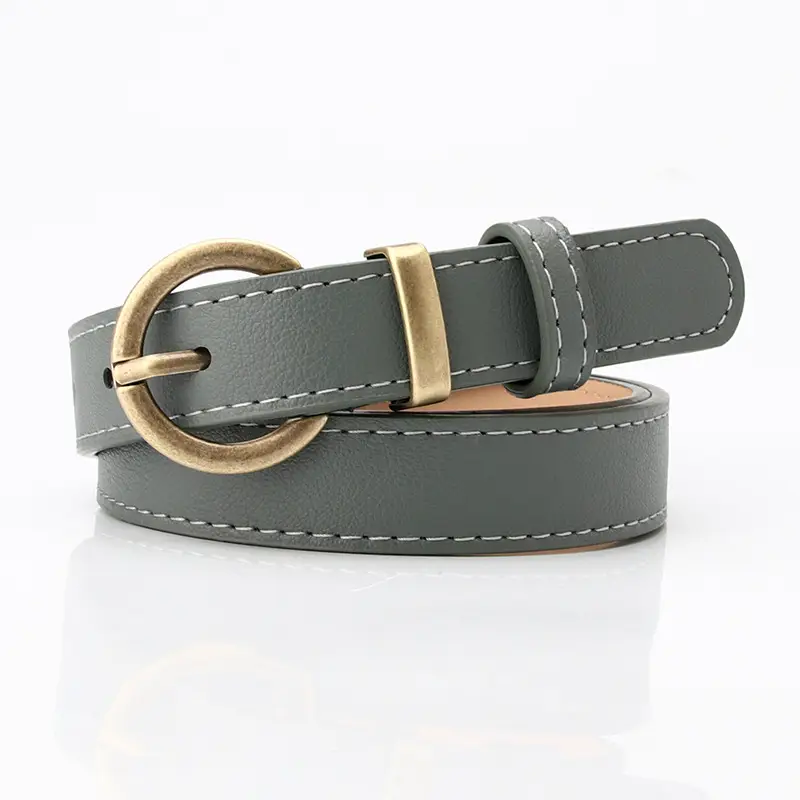 Women's Beige Leather Belt with Gold Buckle - Image 5