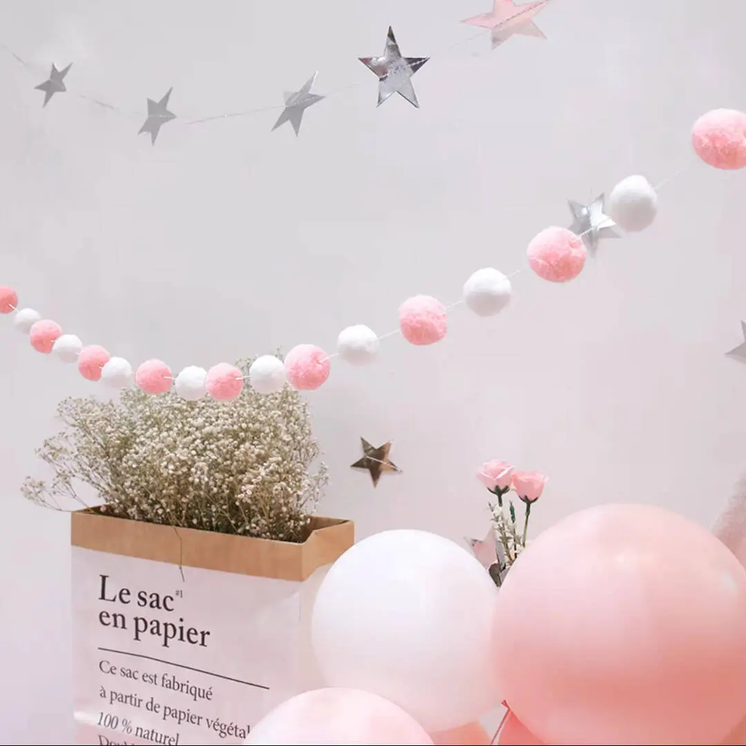 Five-Pointed Star Hair Ball String Decoration for Kids Room
