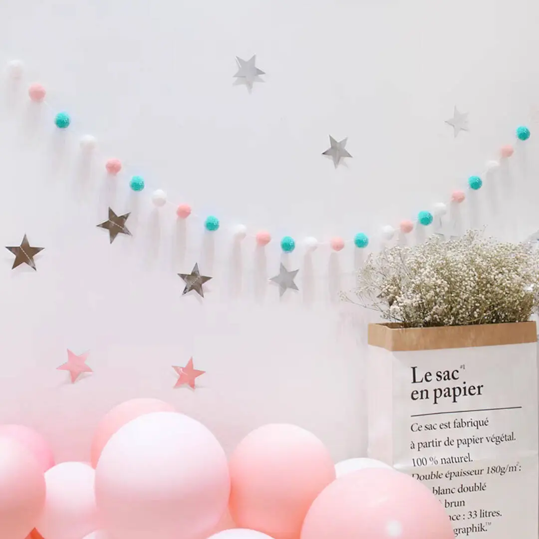 Five-Pointed Star Hair Ball String Decoration for Kids Room