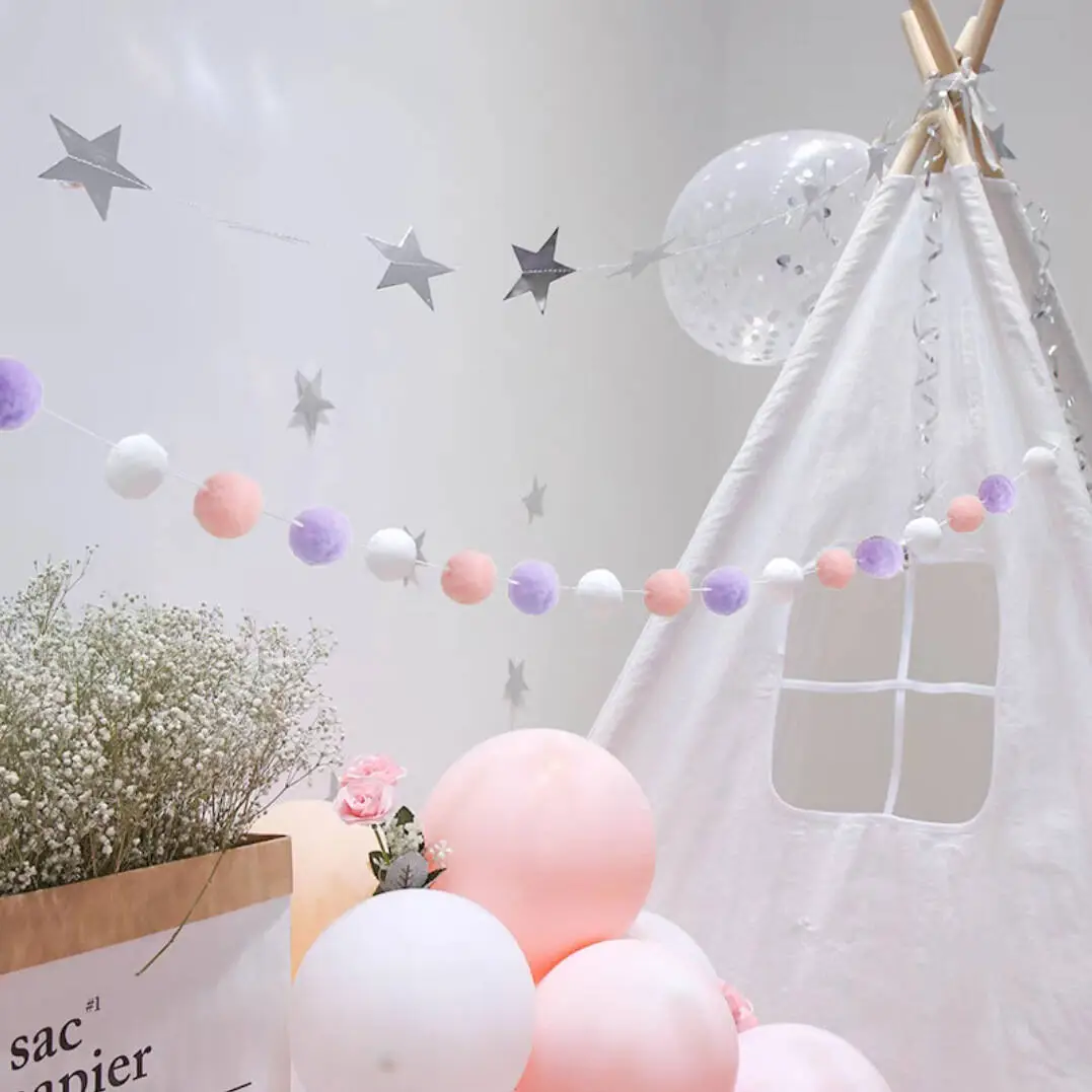 Five-Pointed Star Hair Ball String Decoration for Kids Room
