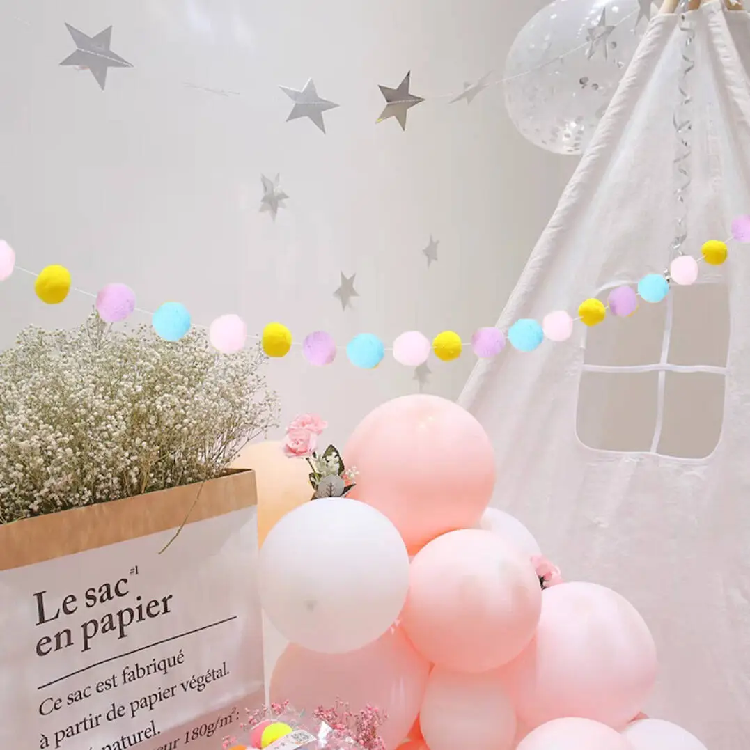 Five-Pointed Star Hair Ball String Decoration for Kids Room