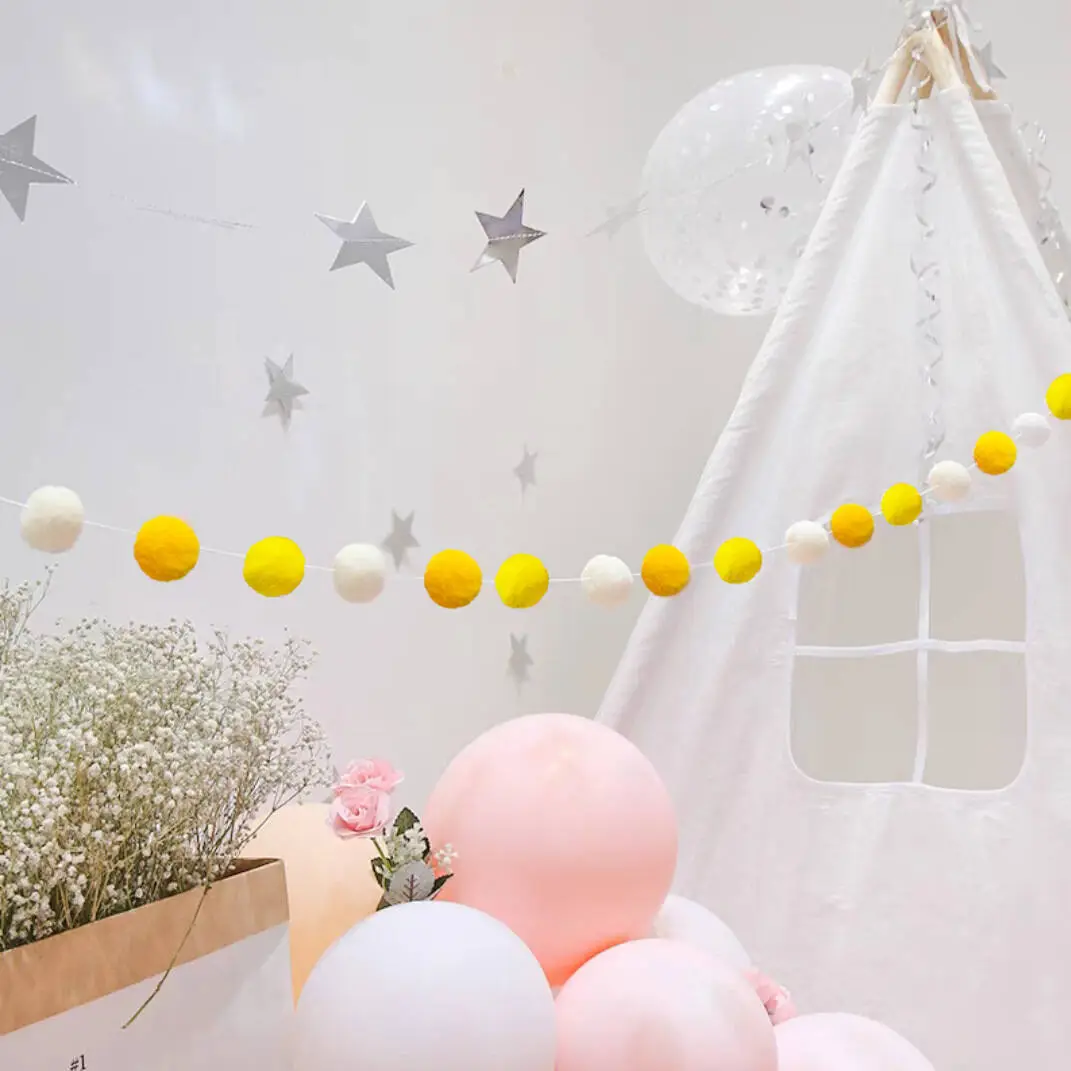 Five-Pointed Star Hair Ball String Decoration for Kids Room