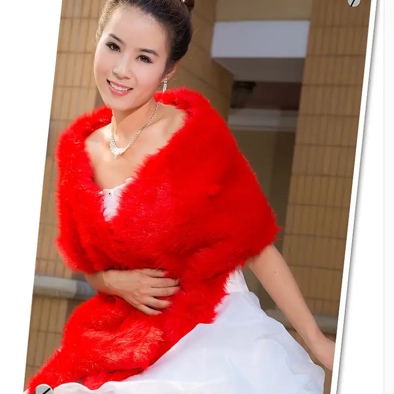 Red Fur Shawl for Bride Wedding Dress