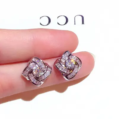 Korean Silver Needle Earrings with Zircon Geometric Elegant Women Earrings - Image 3
