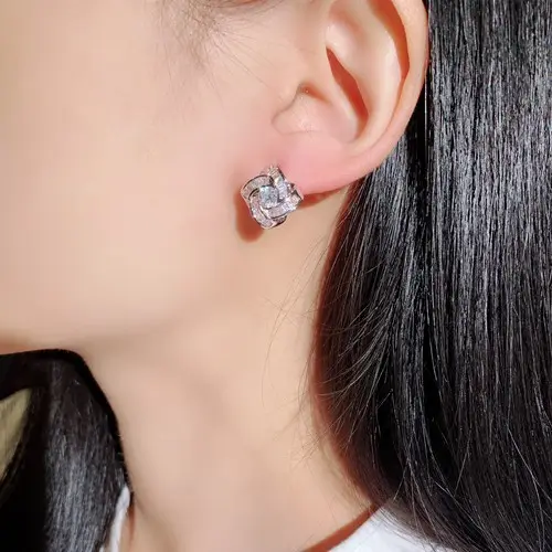 Korean Silver Needle Earrings with Zircon Geometric Elegant Women Earrings - Image 4