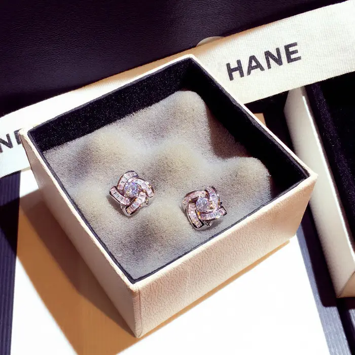 Korean Silver Needle Earrings with Zircon Geometric Elegant Women Earrings - Image 6