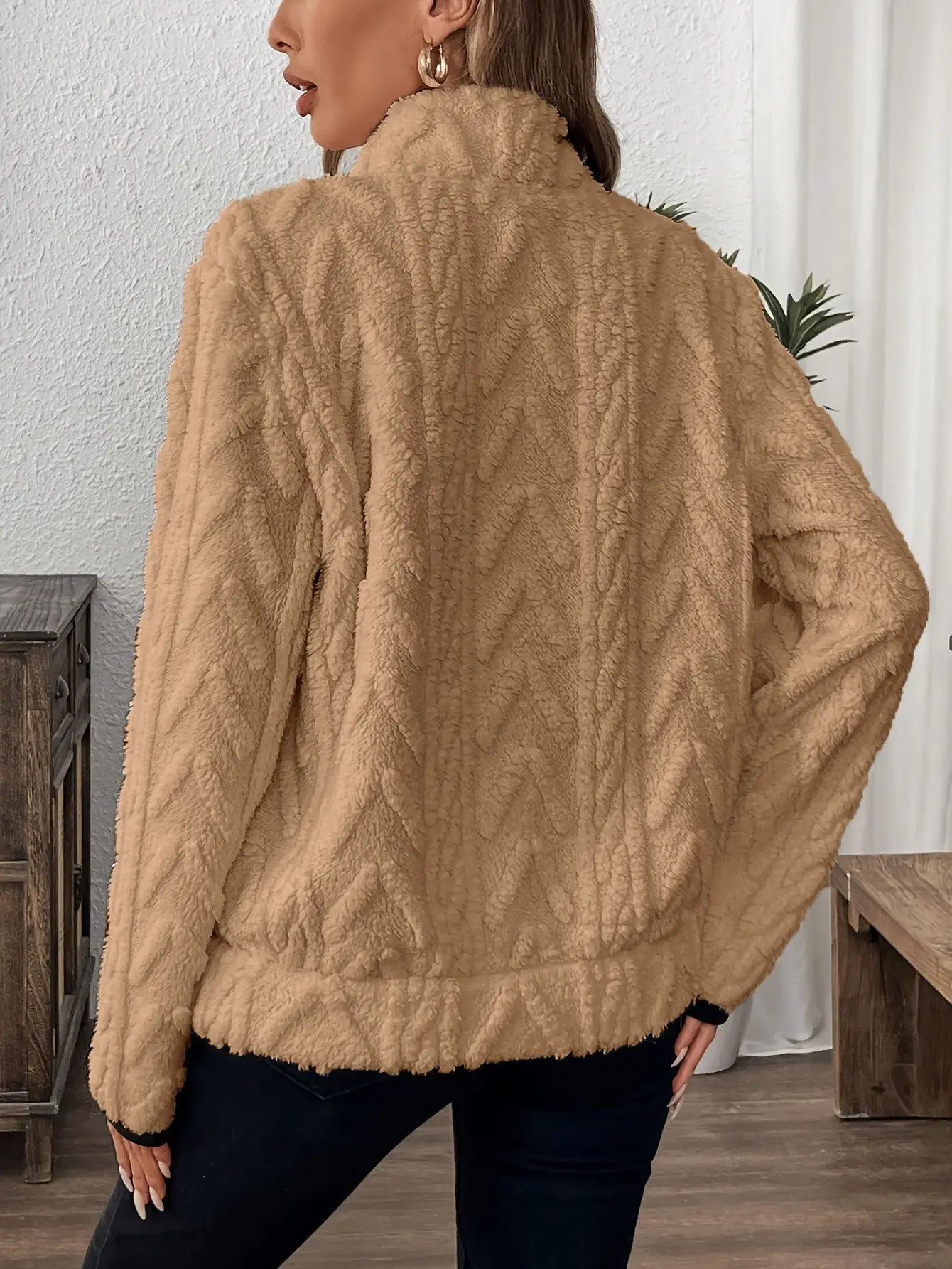 Women Lamb Wool Zipper Sweatshirt Grey Winter — feature 27