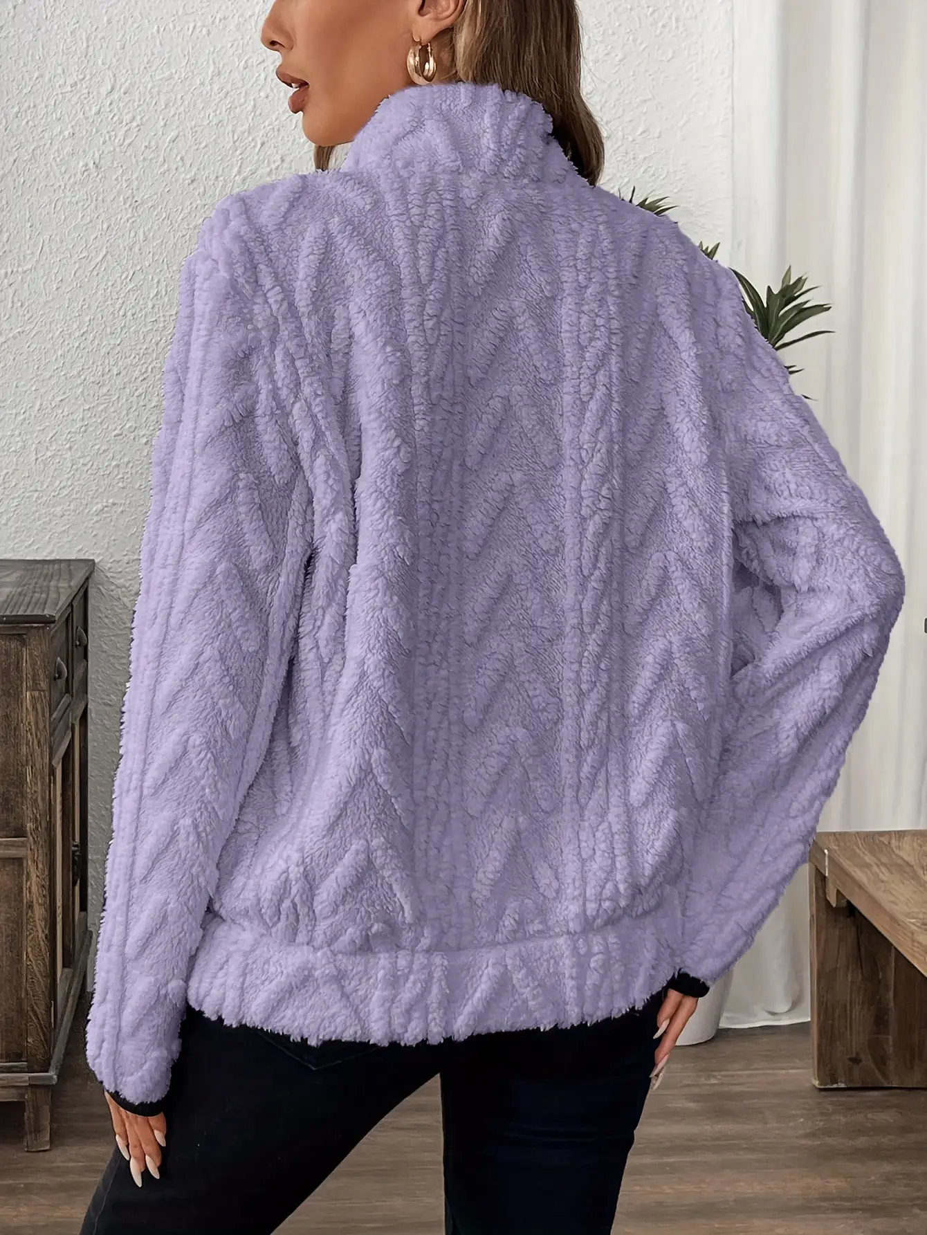 Women Lamb Wool Zipper Sweatshirt Grey Winter — feature 32