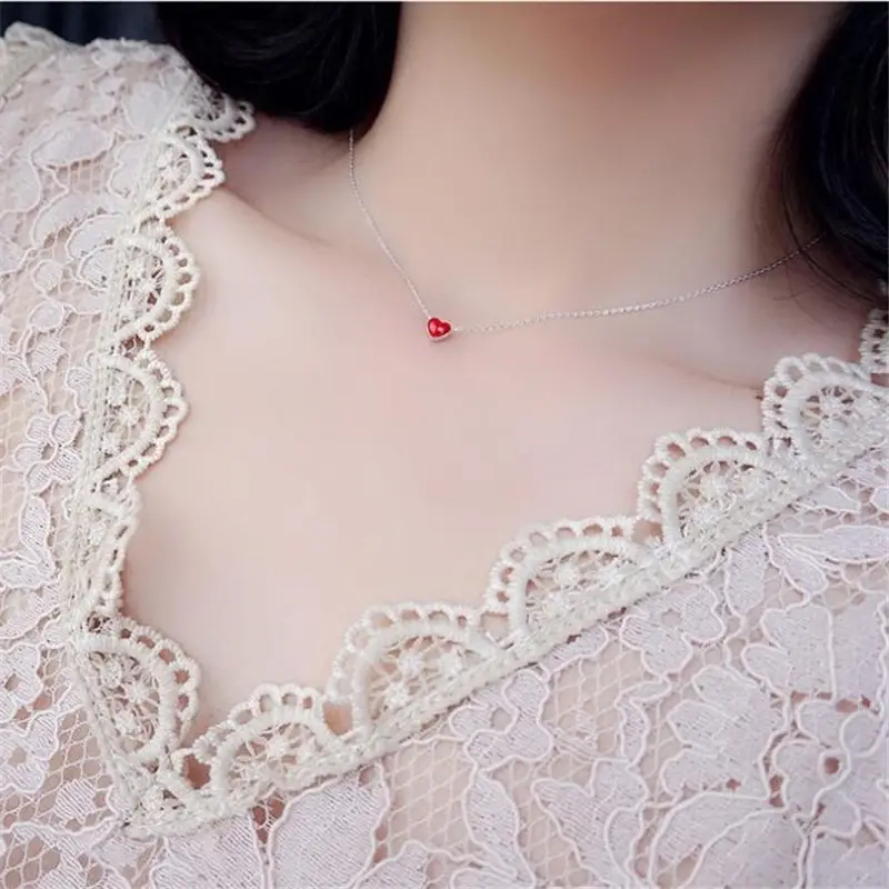 Red Heart Clavicle Necklace for Women - Image 4
