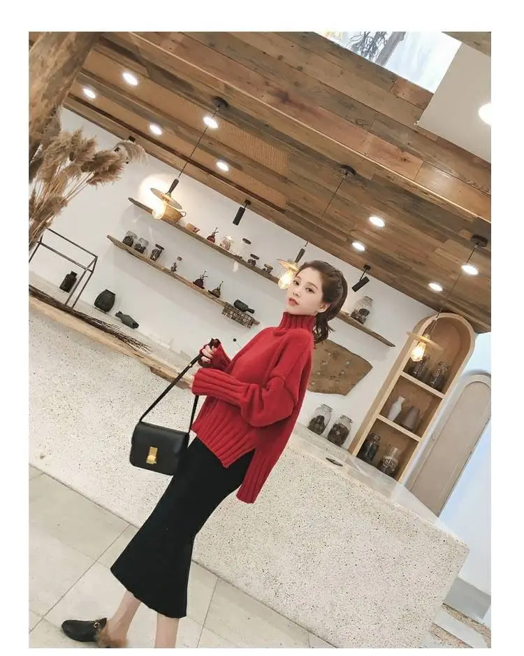 Women Korean Style Thick Knitted Turtleneck Sweater Red Large — feature 38