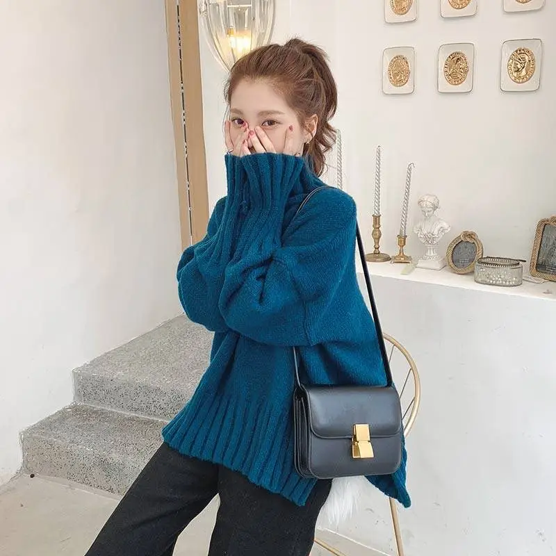 Women Korean Style Thick Knitted Turtleneck Sweater Red Large — feature 44