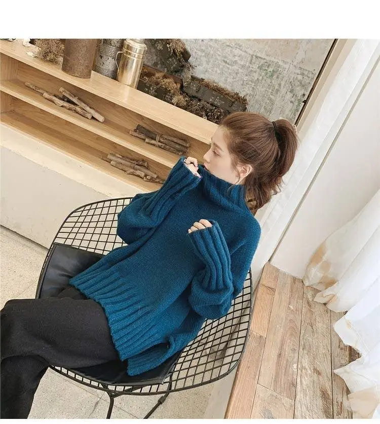 Women Korean Style Thick Knitted Turtleneck Sweater Red Large — feature 45