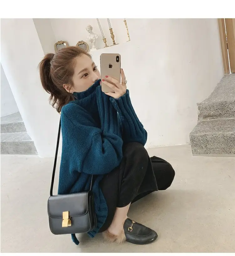 Women Korean Style Thick Knitted Turtleneck Sweater Red Large — feature 46