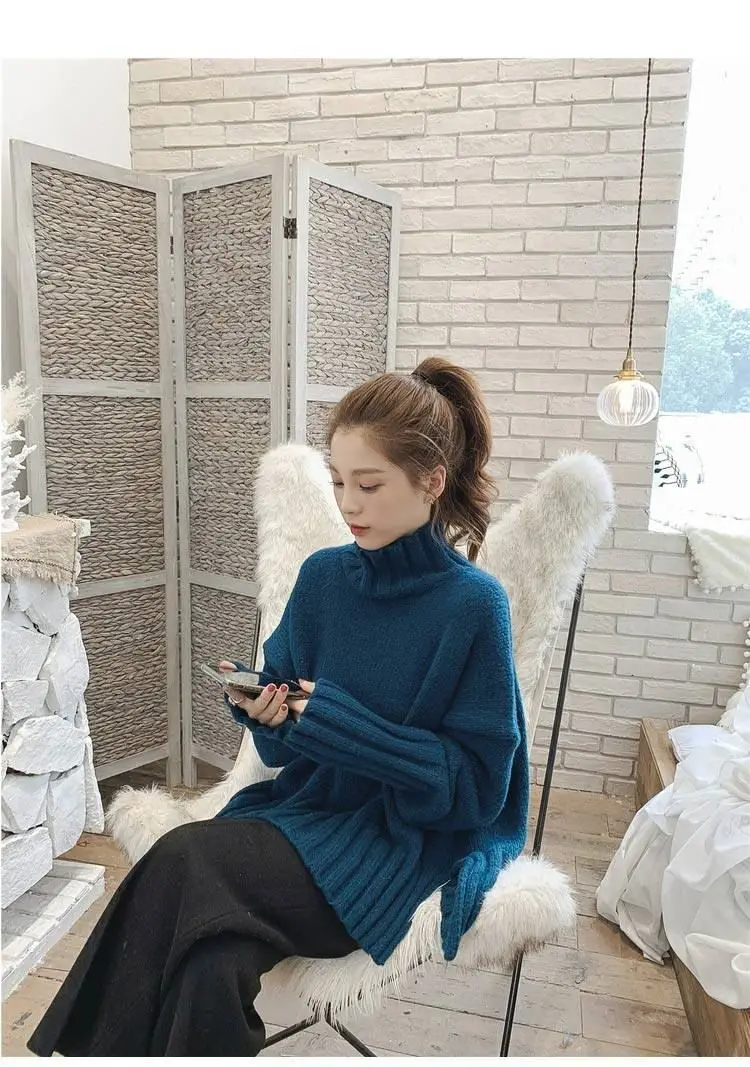 Women Korean Style Thick Knitted Turtleneck Sweater Red Large — feature 47
