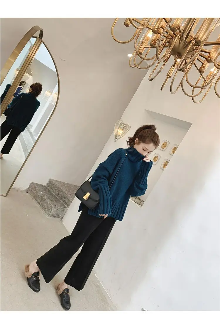 Women Korean Style Thick Knitted Turtleneck Sweater Red Large — feature 48