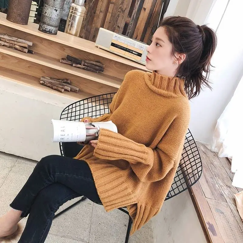 Women Korean Style Thick Knitted Turtleneck Sweater Red Large — feature 49