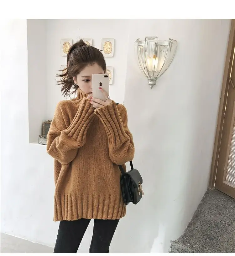 Women Korean Style Thick Knitted Turtleneck Sweater Red Large — feature 50