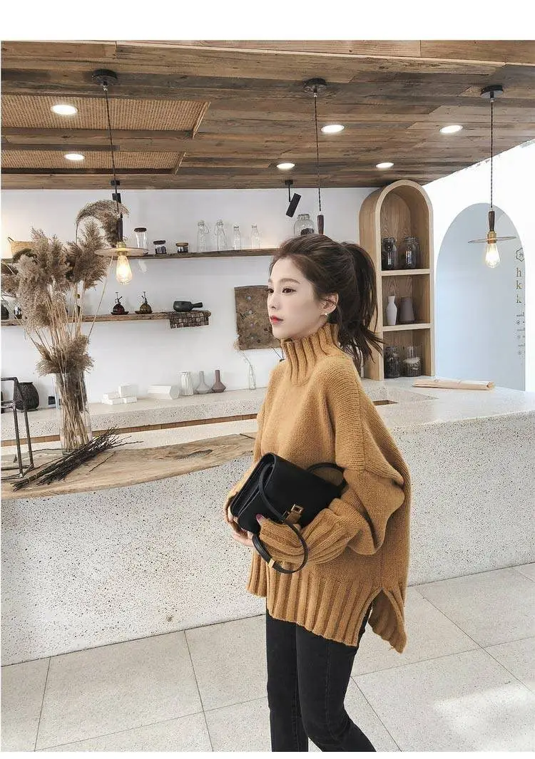 Women Korean Style Thick Knitted Turtleneck Sweater Red Large — feature 51