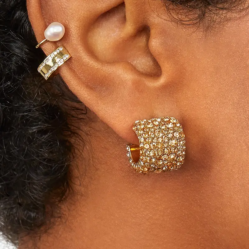Rainbow Full Diamond U-Shaped Earrings Large Small
