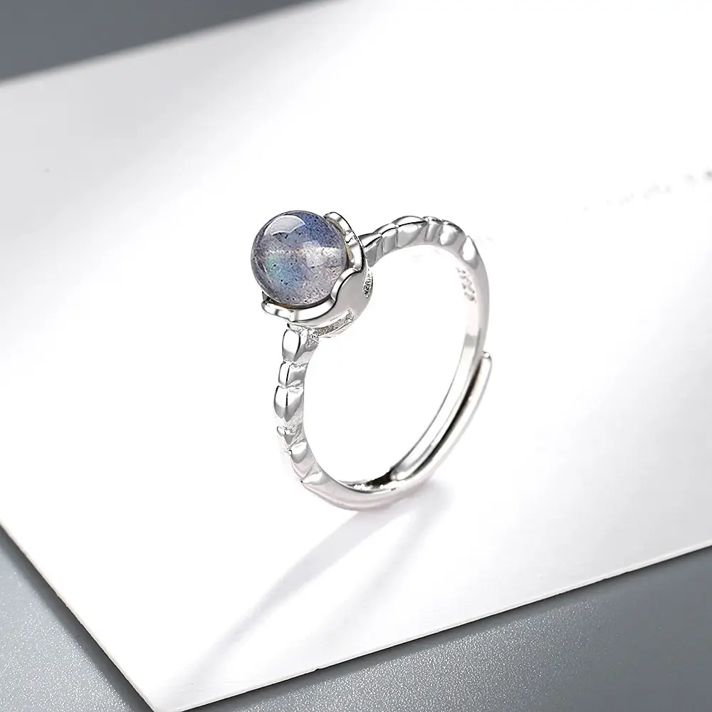 Women's Adjustable Moonstone Ring Blue Light Design - Image 3