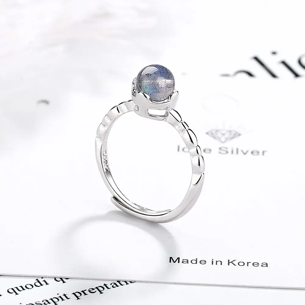 Women's Adjustable Moonstone Ring Blue Light Design - Image 4