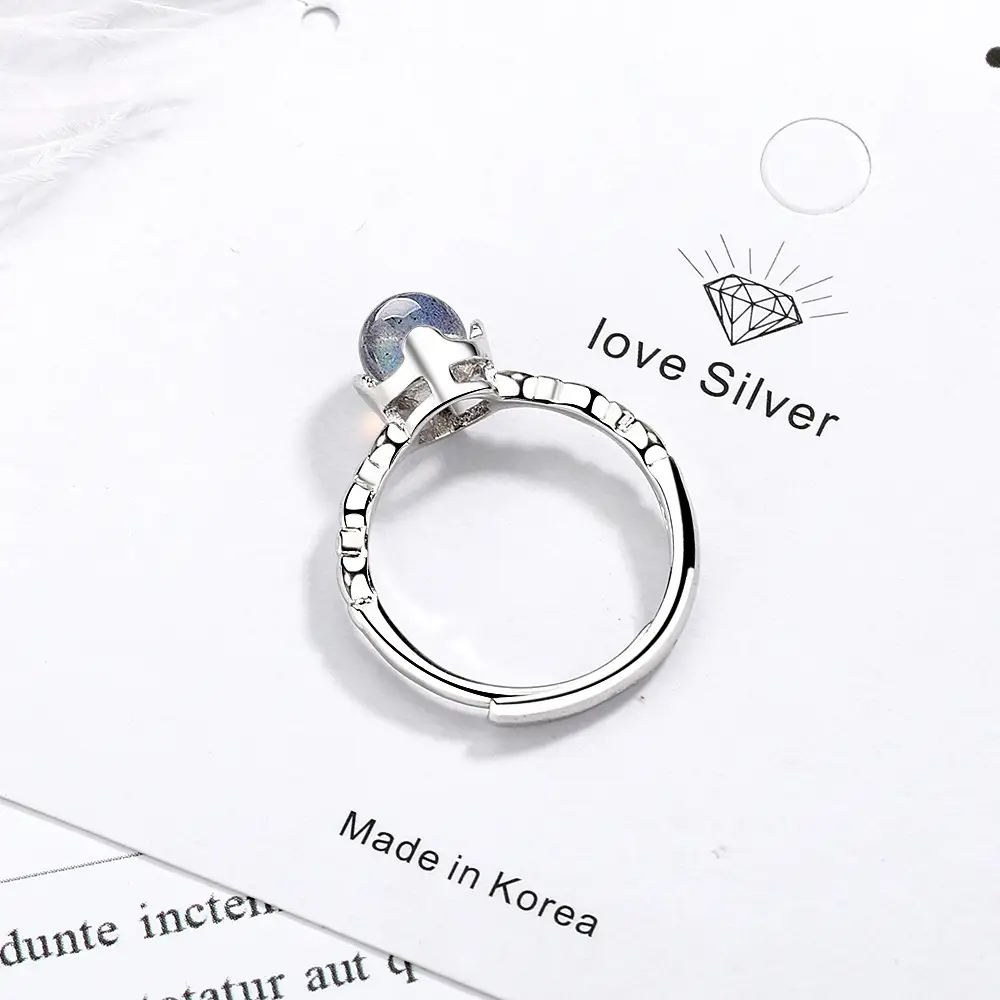 Women's Adjustable Moonstone Ring Blue Light Design - Image 5