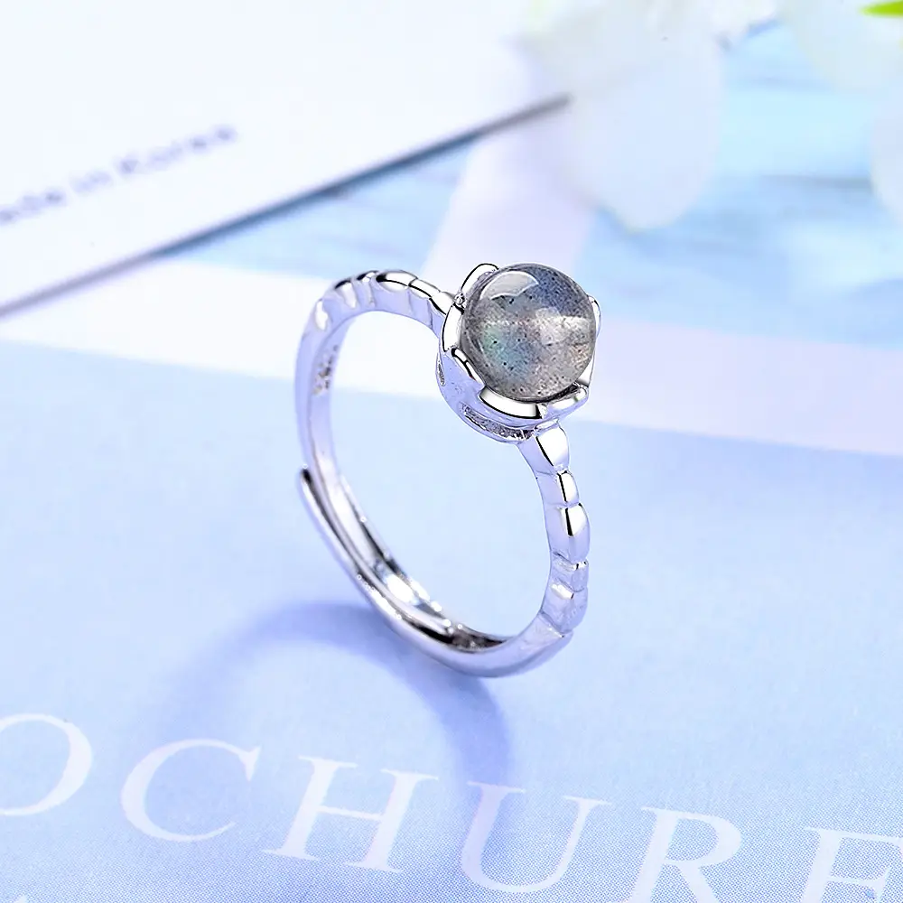 Women's Adjustable Moonstone Ring Blue Light Design - Image 6